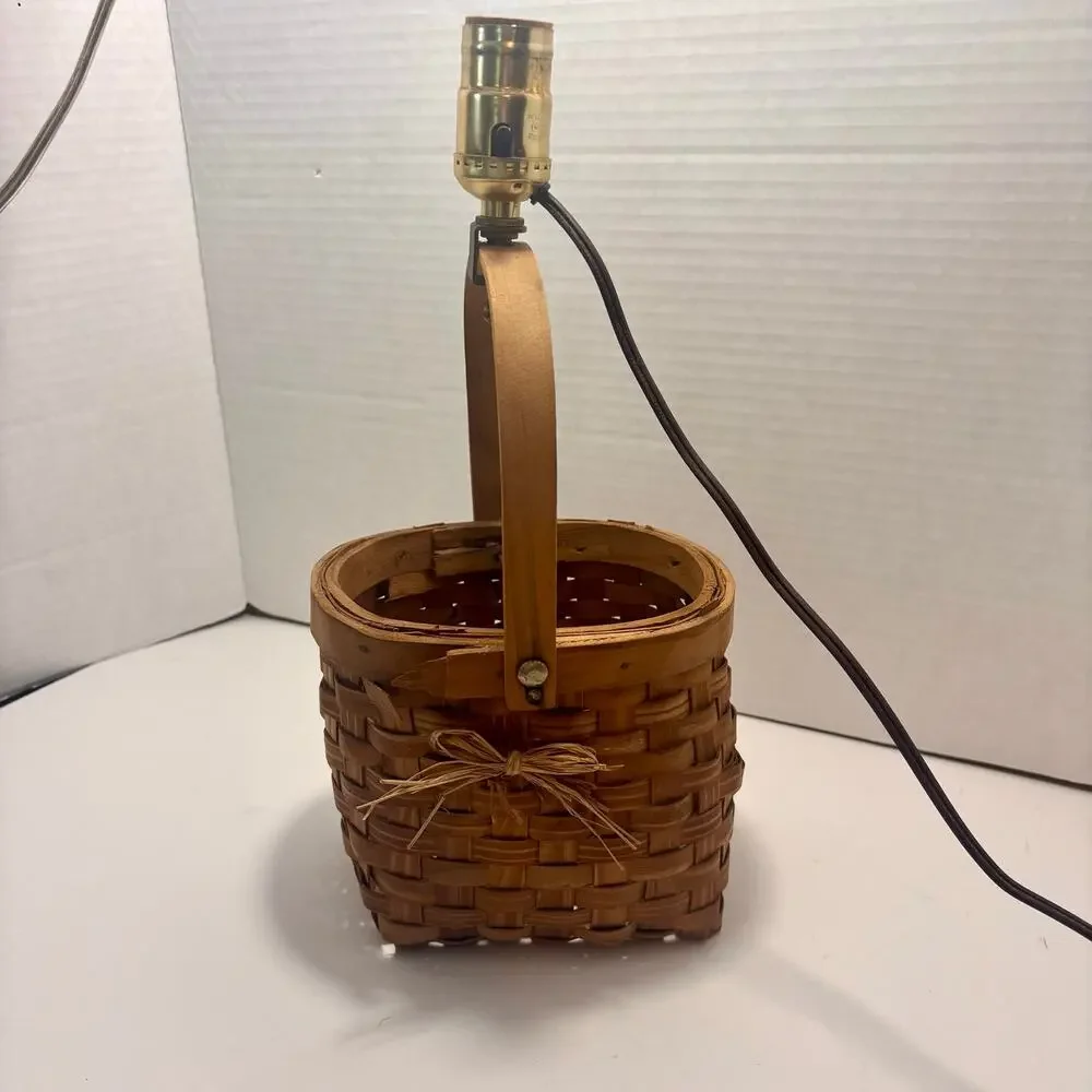 Vintage Wicker Basket Table Lamp 14 inches